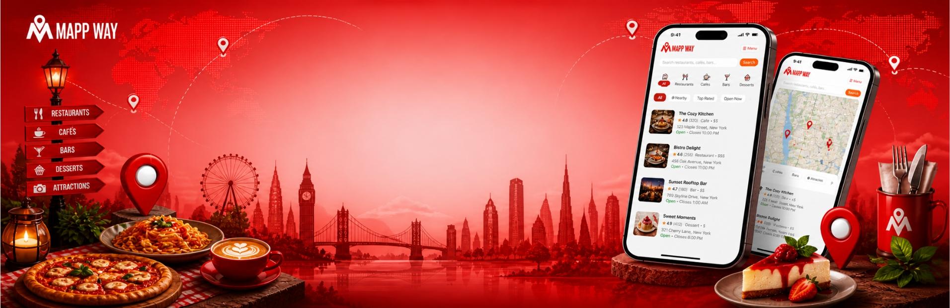 MappWay desktop hero banner with brand visuals and place discovery theme
